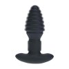 Vibrating and Rotating Ribbed Silicone Anal Plug - Black
